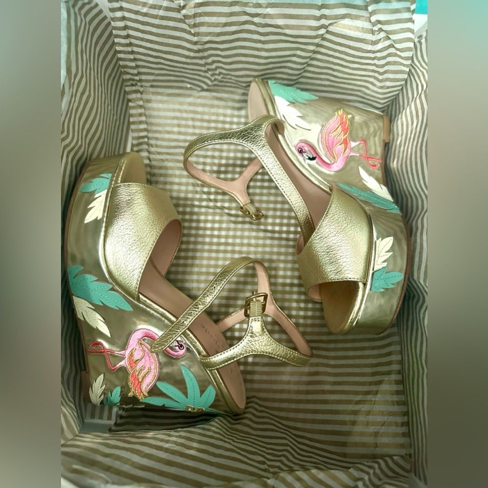 Kate Spade Gold Embroidered Platform Sandals 🦩